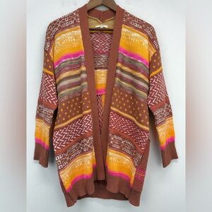 Easel size Small Women’s Multicolor Geometric Open Front Knit Cardigan Sweater